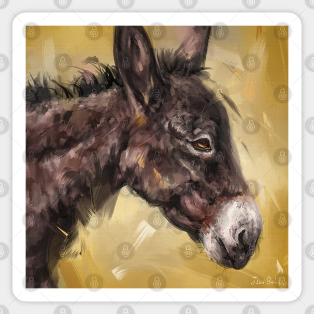 Contemporary Painting of an Adorable Donkey on Mustard Background Sticker by ibadishi